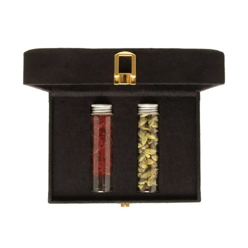 پکیج اقتصادی زمرد : - یک مثقال زعفران سوپر نگین صادراتی - 10گرم هل | پکیجینگ لوکس ویژه ادارات