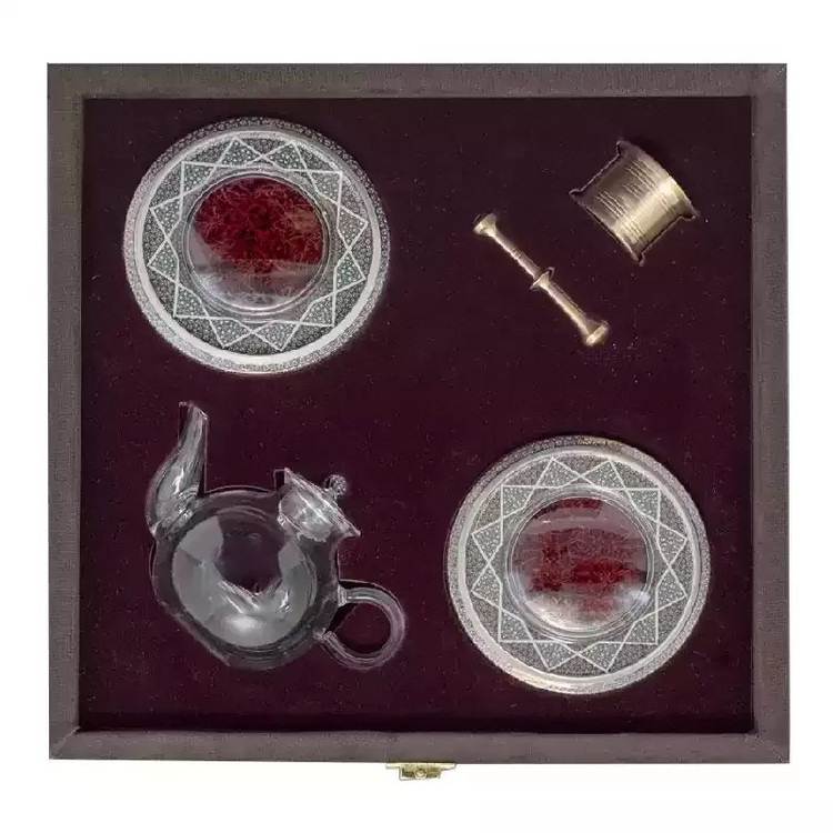 پکیج لوکس الماس حاوی 4 مثقال زعفران همراه با هاون و قوری| پکیجینگ لوکس ویژه ادارات